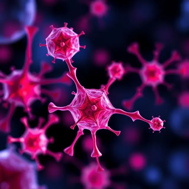 Scientific illustration of pink cellular forms