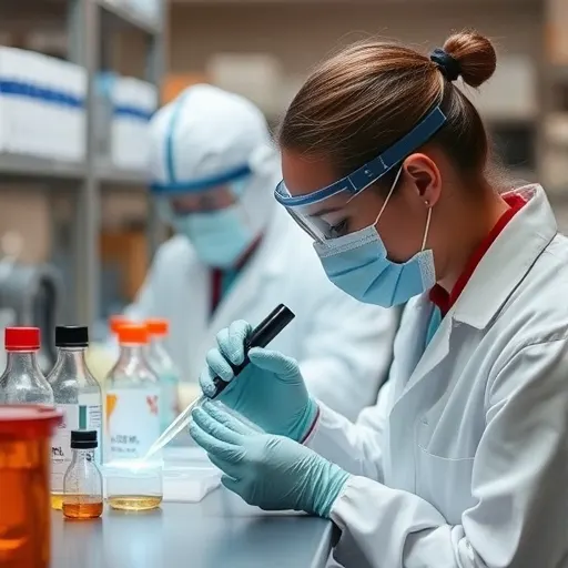 Gloved researcher preparing a laboratory sample with a pipette
